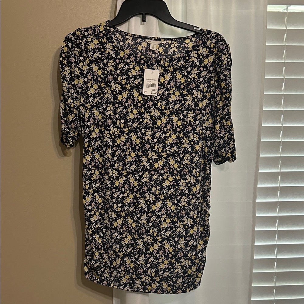 J. Jill Black Floral Short Sleeve Top